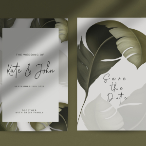Beautiful wedding invitation template with tropical plants