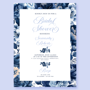 Bridal Shower Invitation Card Template With Vintage Blue Floral Design