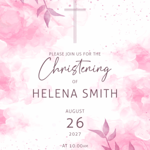 Hand painted pastel pink christening invitation design