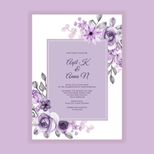 wedding invitation purple flower watercolor