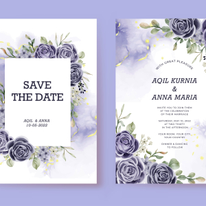 flower rose indigo wedding invitation card